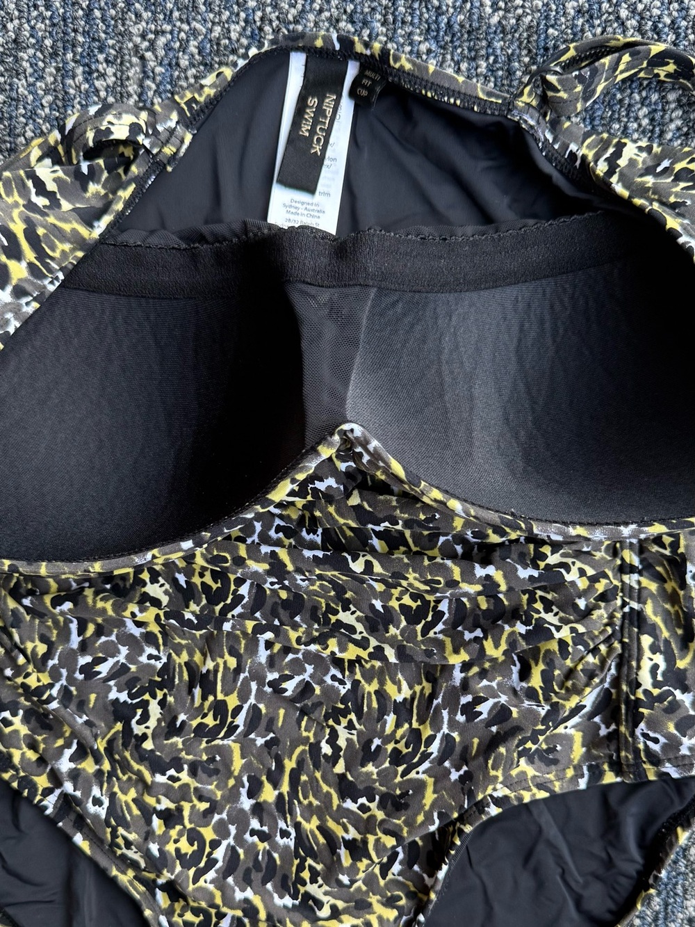 Nip Tuck Black One-Piece Swimsuit with Yellow & White Print - Picture 3 of 8